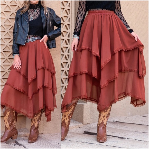Dresses & Skirts - Boho rust Lace Maxi Skirt